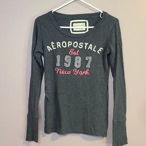 Long Sleeve Top by Aeropostale in Charcoal Gray, Pink and White
